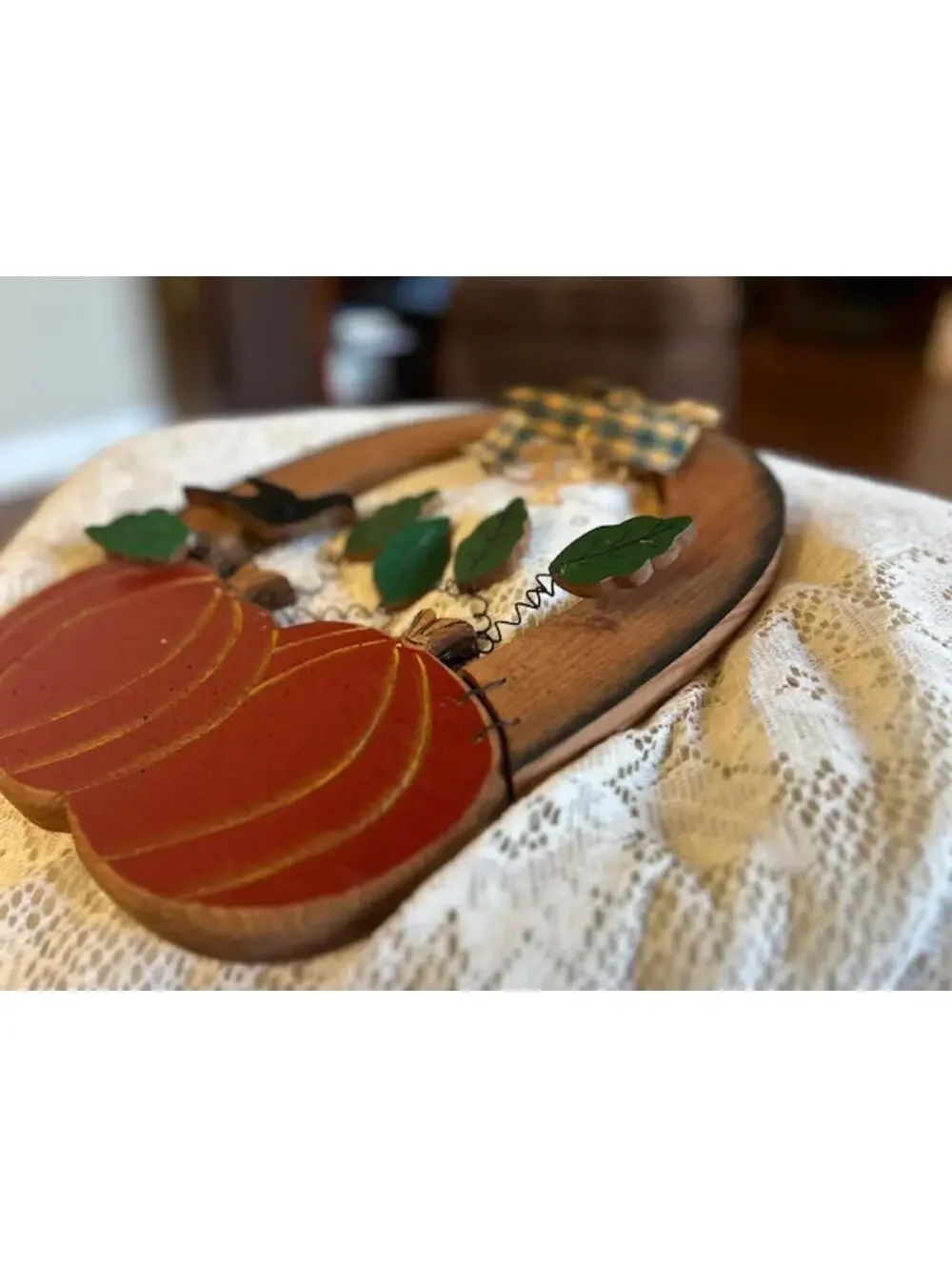Rustic Wooden Pumpkin Basket Wall Decor with Bird and Leaves